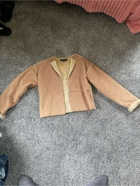 Banana Republic Tan Suede-Look Shearling Trim Jacket